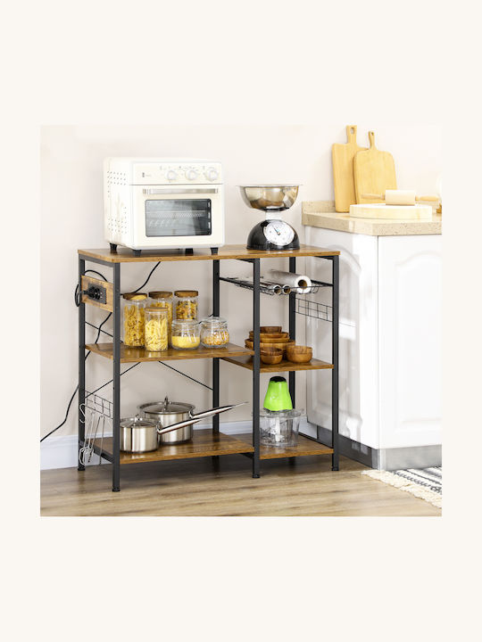 HomCom Ραφιέρα Κουζίνας Ξύλινη 3 Θέσεων Καφέ 90x40x83cm