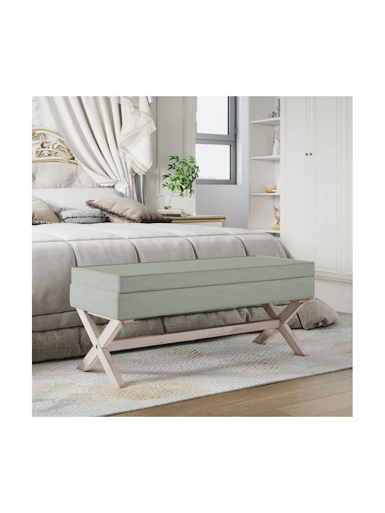 Stool Bench Stool With Storage Space Upholstered with Velvet Gray 110x45x49cm