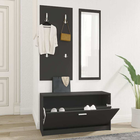 Entry Furniture with Mirror / Hanger & Shoe Rack 80x27x46.5cm