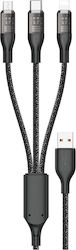 Dudao L22X Braided USB to Lightning / Type-C / micro USB Cable Μαύρο 1m