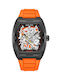 Police Skeletor Watch Automatic with Orange Rubber Strap