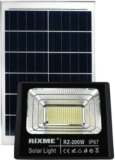 Rixme Στεγανός Ηλιακός Προβολέας LED 200W Ψυχρό Λευκό 6000K με Τηλεχειριστήριο IP67