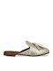 Flach Leder Mules in Gold Farbe