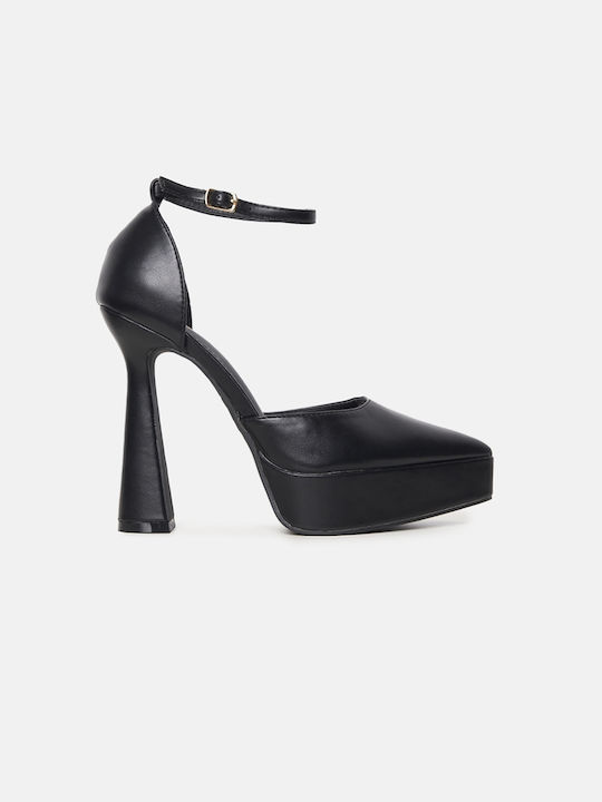 InShoes Pointed Toe Black Heels with Strap