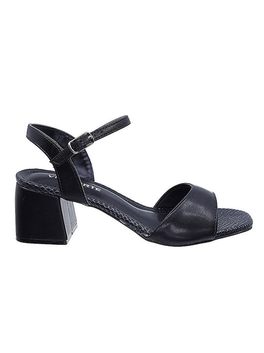 Via Marte Synthetic Leather Women's Sandals Black with Chunky Medium Heel