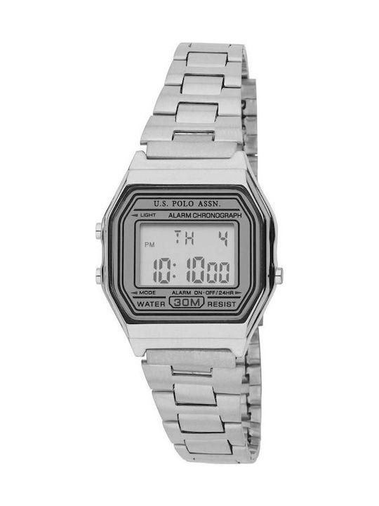 U.S. Polo Assn. Digital Ceas de Damă cronograf cu Argintiu Brățară Metalică