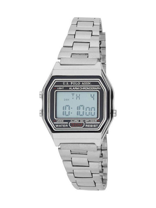 U.S. Polo Assn. Digital Women's Watch Chronograph with Silver Metal Bracelet