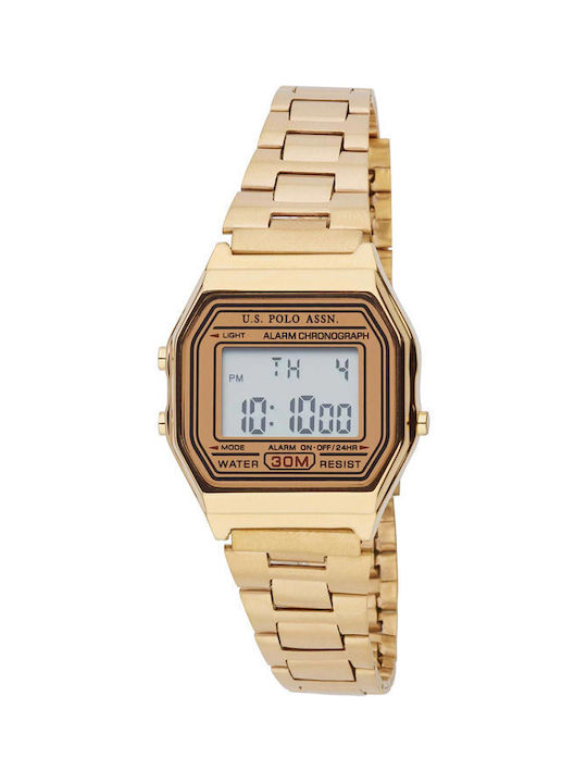 U.S. Polo Assn. Digital Uhr Chronograph mit Gold Metallarmband