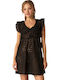Summer Mini Dress Wrap with Ruffle Black