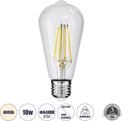 GloboStar LED Bulbs for Socket E27 and Shape ST64 Natural White 1100lm Dimmable 1pcs