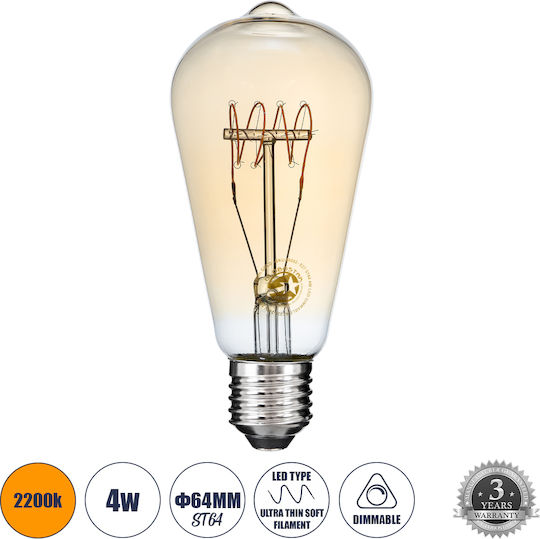 GloboStar LED Bulb 4W 140mm for Socket E27 and Shape ST64 Warm White 280lm Dimmable