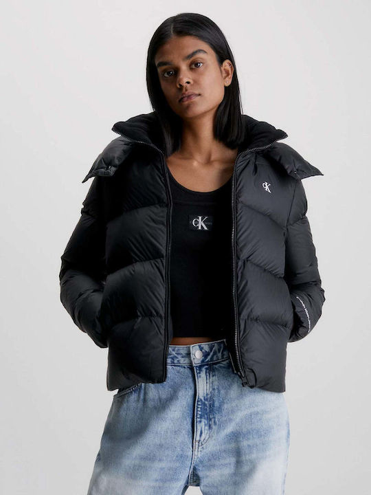 Calvin Klein Women\'s Short Puffer Jacket for Winter with Hood Black  J20J221646-BEH