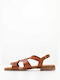 Eva Frutos Leder Damen Flache Sandalen in Tabac Braun Farbe