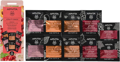 Apivita Vitality Snack Hautpflegesets für Anti-Aging & Feuchtigkeitsspendend mit Gesichtspeeling , Augenmaske & Gesichtsmaske