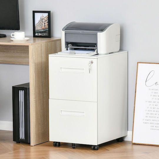 Office Storage Metal Drawer with Wheels, Lock & Drawers White L39xW48xH67cm