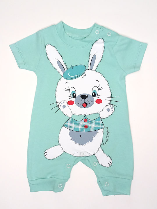 Kurzärmeliger türkisfarbener Baby-Overall "Bunny"