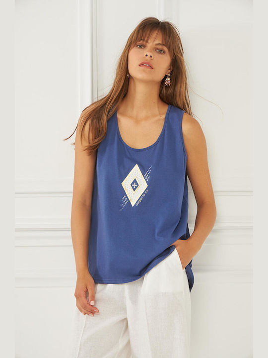 Bill Cost Women's Summer Blouse Cotton Sleeveless Blue