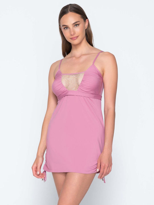 Luna Damen Mini Kleid Strand Rosa