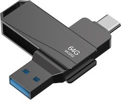 Lenovo Thinkplus MU252 64GB USB 3.1 Stick με σύνδεση USB-A & USB-C Μαύρο