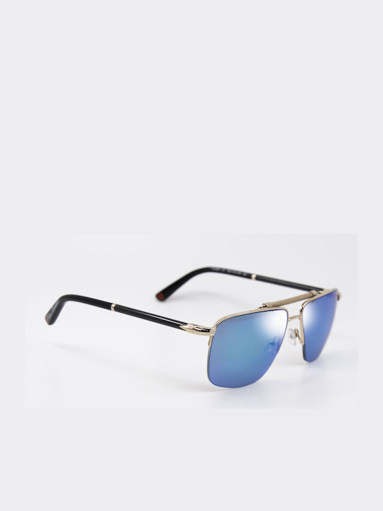 Tonino Lamborghini Men's Sunglasses with Gold Metal Frame and Blue Gradient Lens TL552 07