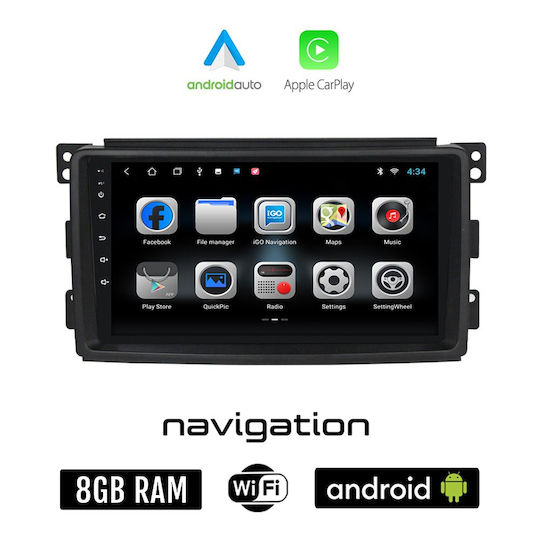 Car Audio System for Smart ForFour 2004-2007 (Bluetooth/USB/WiFi/GPS/Apple-Carplay/Android-Auto) with Touch Screen 9"
