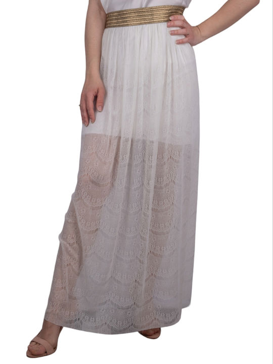 MAXI SKIRT LACE SKIRT WITH ELASTIC WHITE