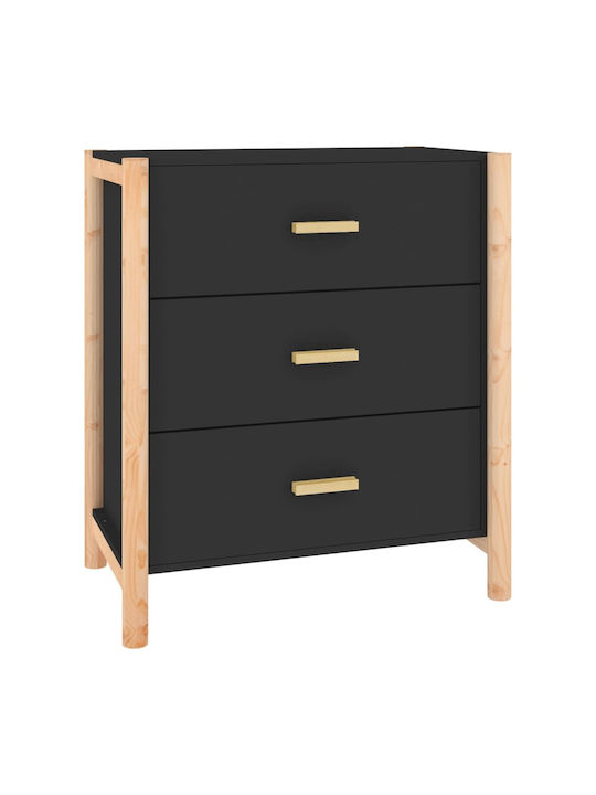 Chest of Drawers of Solid Wood with 3 Drawers Black 62x38x70cm