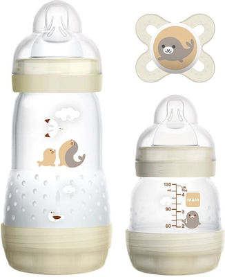 Mam Plastic Bottle Set Anti-Colic with Silicone Nipple for 0+, 0+ m, months Beige Seals 260ml 3pcs