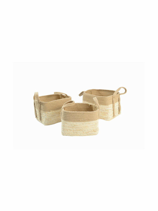 Set dekorative Körbe mit Griffen Beige 3Stück S3018604 DKD Home Decor