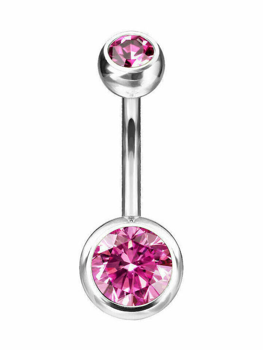 PS Silver Bauchnabelpiercing aus Stahl Silber / Rosa