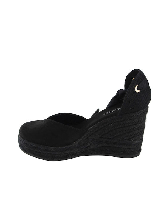 Women's Synthetic Leather Platform Espadrilles Black -BL