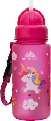AlpinPro Kids Plastic Water Bottle with Straw Fuchsia 400ml