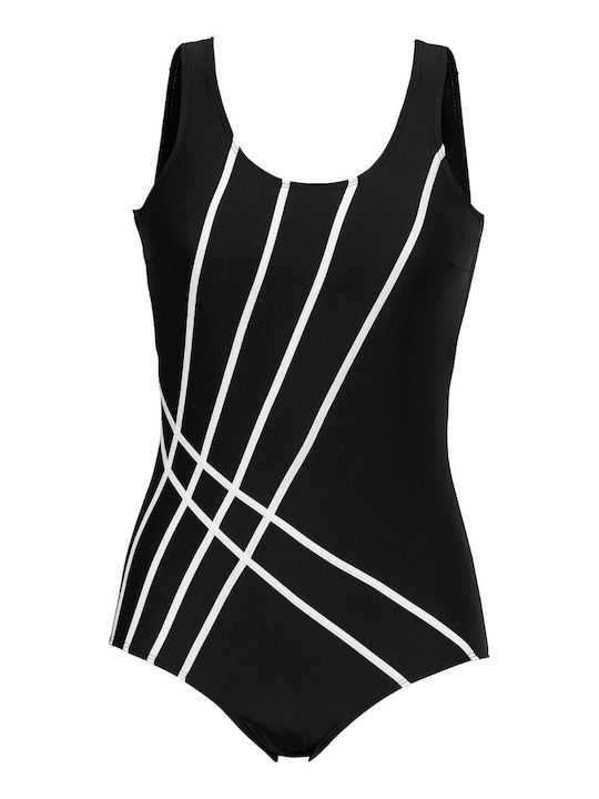 Happy Sizes Striped Swimsuit Black -ΜΑΎΡΟ/ΆΣΠΡΟ