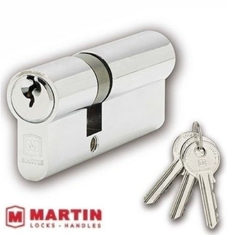 Martin Zylinderschloss 80mm (50-30) mit 3 Schlüssel Silber