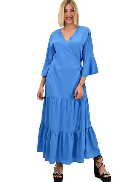 Potre Καλοκαιρινό Maxi Φόρεμα Κρουαζέ Μπλε
