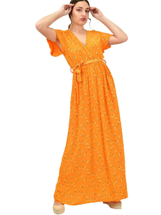 Potre Καλοκαιρινό Maxi Φόρεμα Κρουαζέ Πορτοκαλί