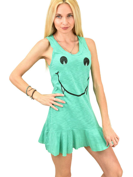 Potre Summer Mini Dress with Ruffle Green