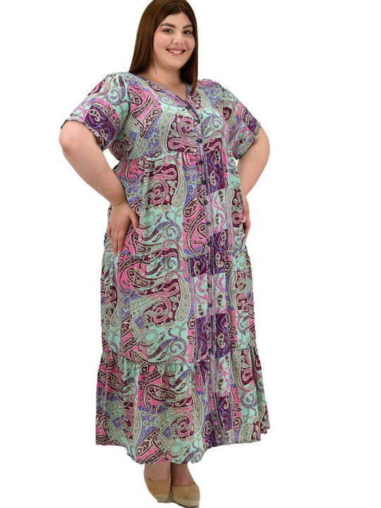 Potre Sommer Maxi Hemdkleid Kleid mit Rüschen Grün