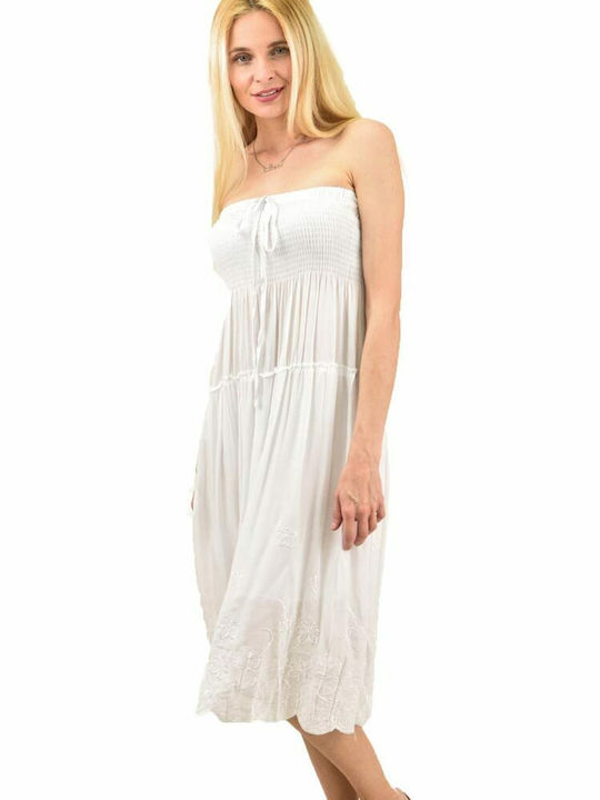 Potre Καλοκαιρινό Midi Φόρεμα με Βολάν Λευκό