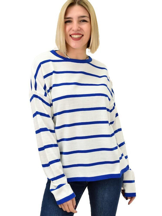 Potre Women's Long Sleeve Sweater Striped Blue