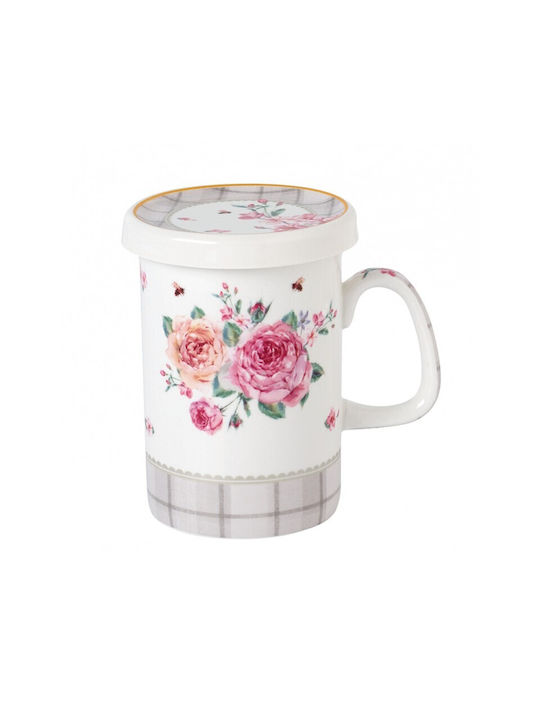 Karvounis Floral Paris Roses Porcelain Cup with Lid White