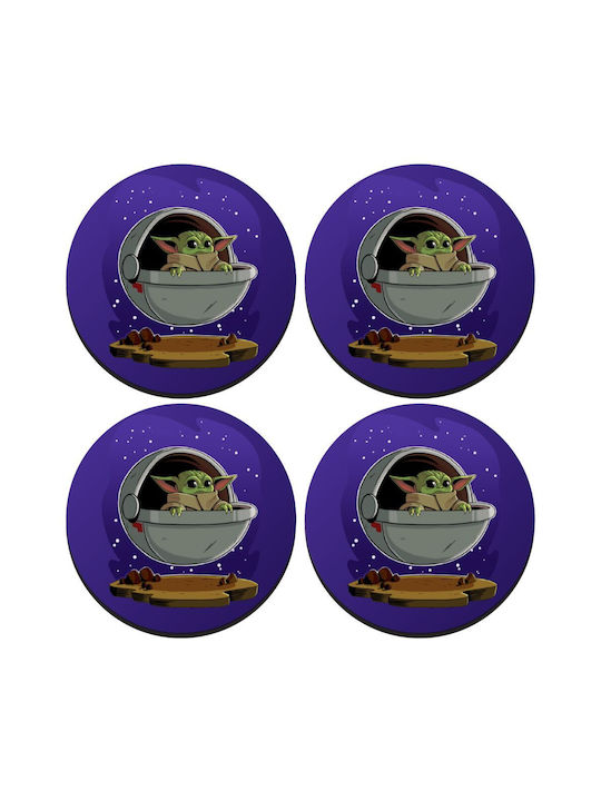 Koupakoupa Round Coaster Wooden Purple 4pcs