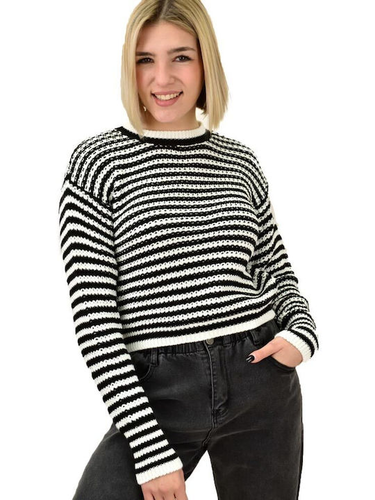 Potre Women's Long Sleeve Pullover Striped Black