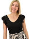 Potre Women's Summer Blouse Short Sleeve with V Neckline Black