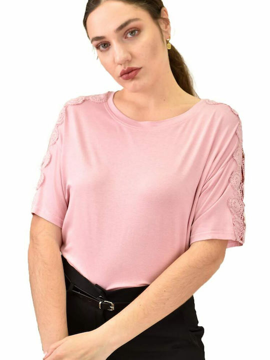 Potre Κοντομάνικη Γυναικεία Μπλούζα Καλοκαιρινή Ροζ