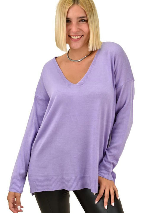 Potre Women's Long Sleeve Pullover with V Neck Lilacc