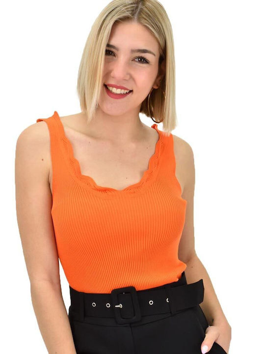 Potre Women's Crop Top Sleeveless with V Neckline Orange