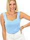 Potre Women's Summer Blouse Sleeveless with V Neckline Light Blue