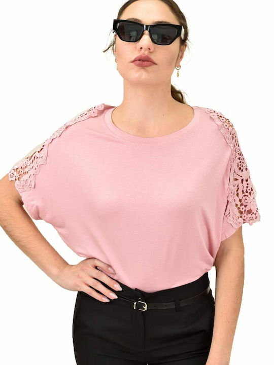 Potre Women's Summer Blouse Cotton Short Sleeve Pink