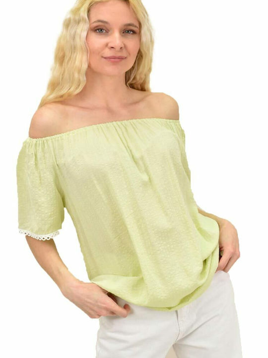 Potre Κοντομάνικη Γυναικεία Μπλούζα Off-Shoulder Καλοκαιρινή Κίτρινη
